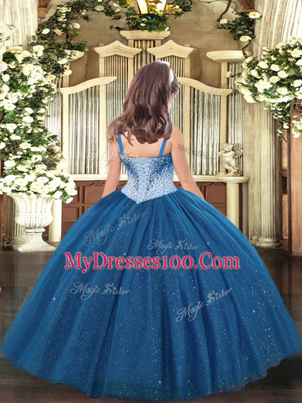 Latest Floor Length Brown Little Girls Pageant Gowns Tulle Sleeveless Beading