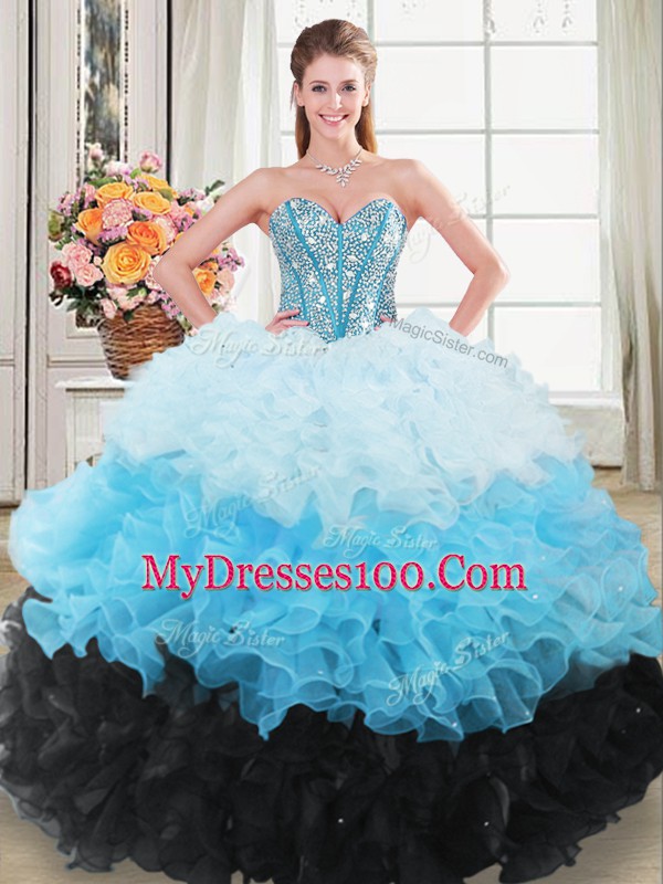 Stylish Floor Length Lace Up Sweet 16 Dress Multi-color for Sweet 16 and Quinceanera with Beading and Ruffles