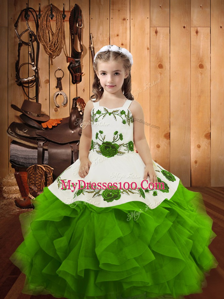Fashionable Embroidery and Ruffles Pageant Gowns Lace Up Sleeveless Floor Length
