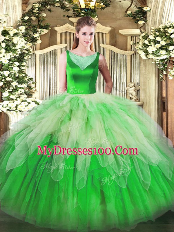 Extravagant Ball Gowns Sweet 16 Dresses Multi-color Scoop Tulle Sleeveless Floor Length Side Zipper