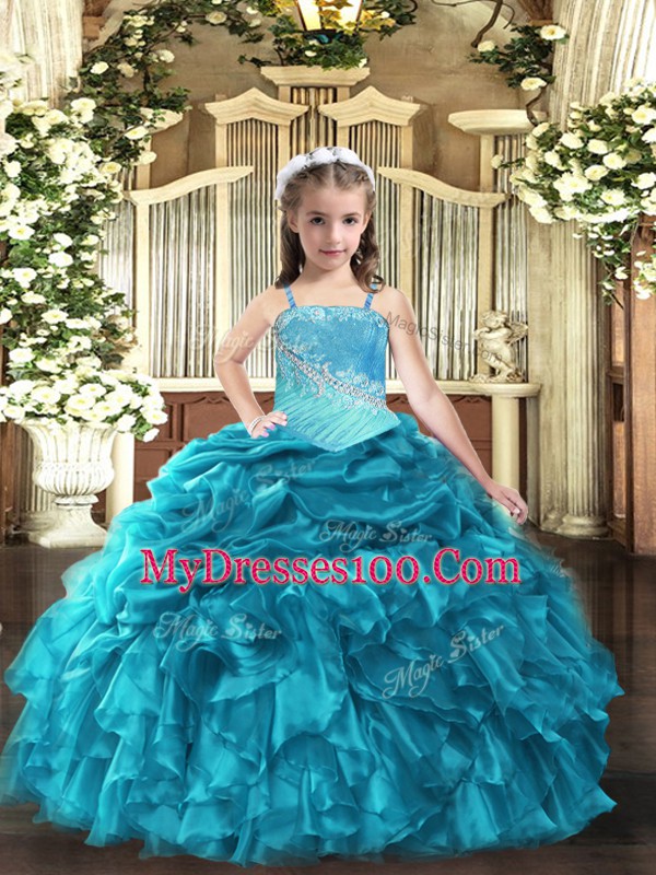 Cute Organza Sleeveless Floor Length Kids Pageant Dress and Embroidery and Ruffles