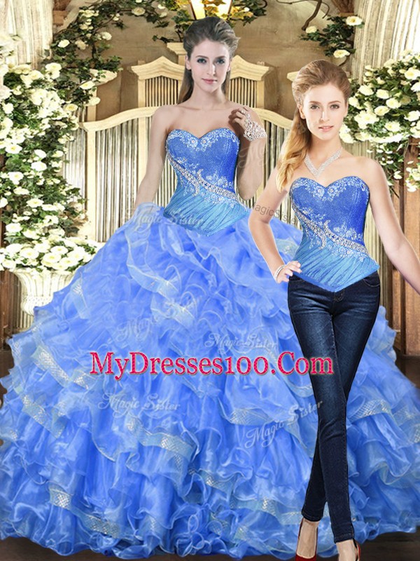 Best Selling Sweetheart Sleeveless Tulle Quinceanera Dress Beading and Ruffles Lace Up