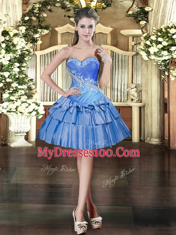Extravagant Baby Blue Lace Up Ball Gown Prom Dress Beading and Ruffled Layers Sleeveless Floor Length