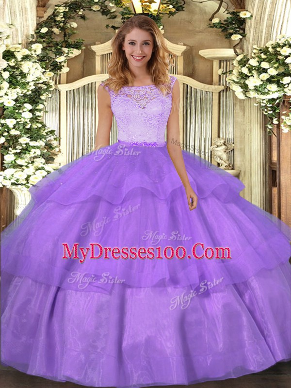 Floor Length Ball Gowns Sleeveless Lavender Quinceanera Gowns Clasp Handle
