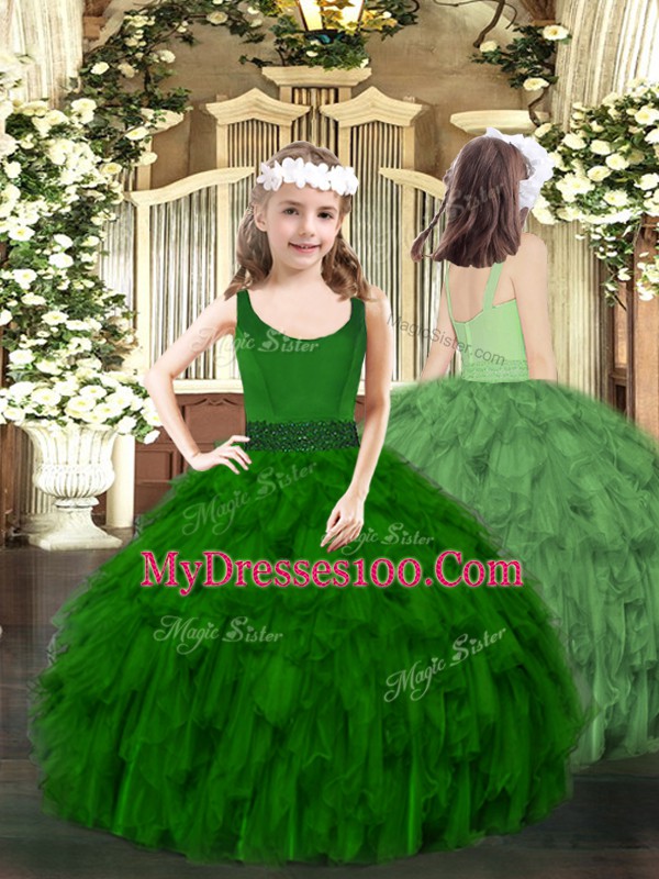 Fashionable Green Organza Zipper V-neck Sleeveless Floor Length Vestidos de Quinceanera Ruffles