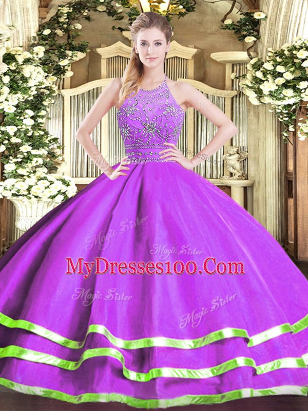 Sleeveless Zipper Floor Length Beading Sweet 16 Quinceanera Dress