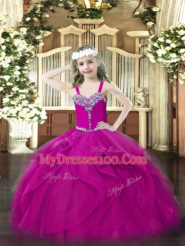 Sleeveless Beading and Ruffles Lace Up Little Girls Pageant Dress Wholesale