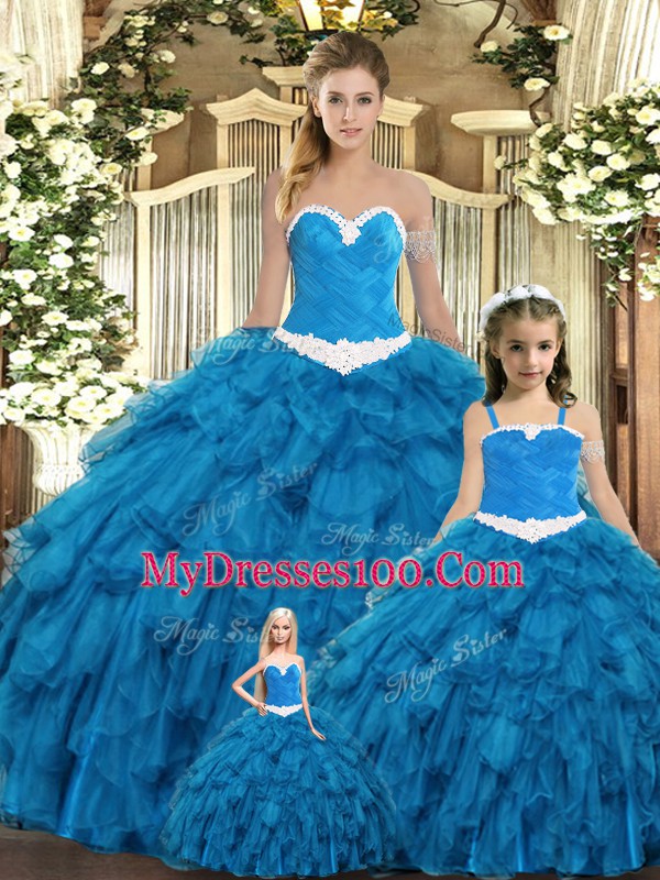 Latest Sleeveless Lace Up Floor Length Ruffles Vestidos de Quinceanera