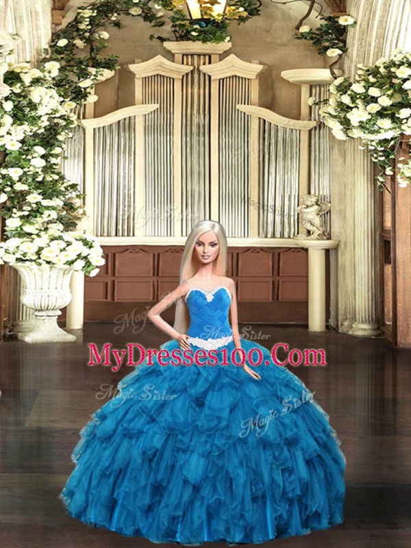Latest Sleeveless Lace Up Floor Length Ruffles Vestidos de Quinceanera