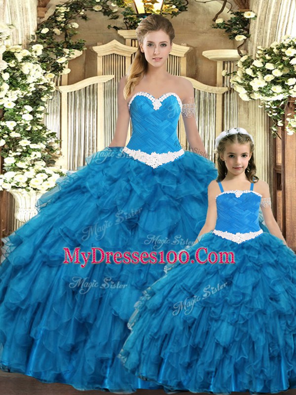 Latest Sleeveless Lace Up Floor Length Ruffles Vestidos de Quinceanera