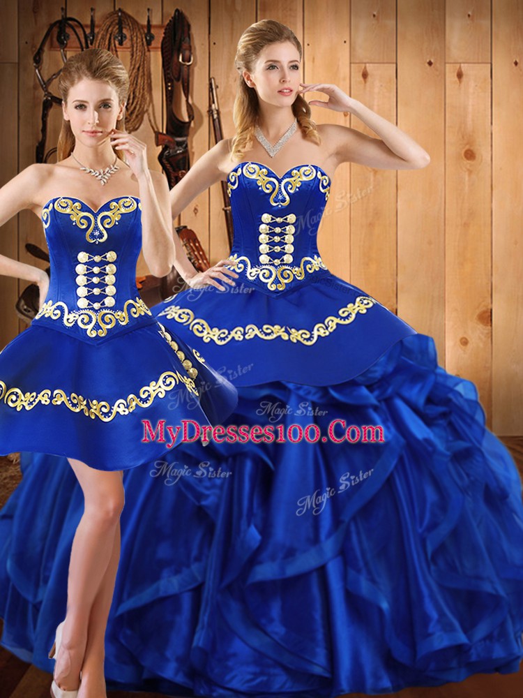 Organza Sleeveless Floor Length Quinceanera Gown and Embroidery and Ruffles