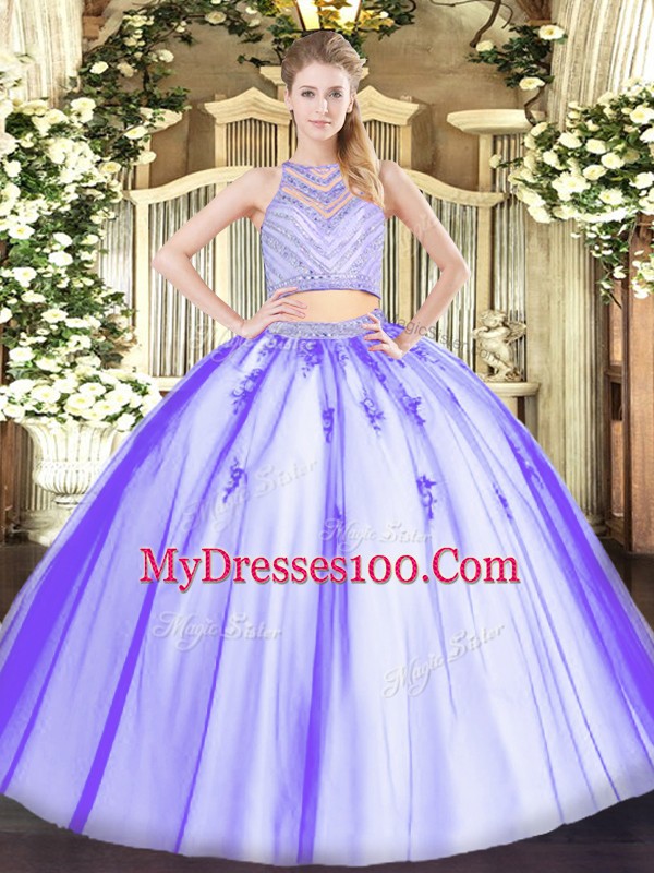 Lavender Sleeveless Beading Floor Length Sweet 16 Dress