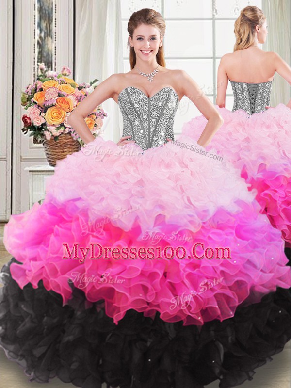Inexpensive Floor Length Ball Gowns Sleeveless Multi-color Sweet 16 Dresses Lace Up
