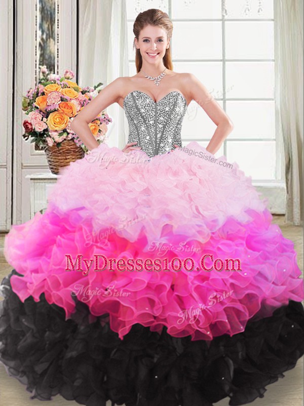 Inexpensive Floor Length Ball Gowns Sleeveless Multi-color Sweet 16 Dresses Lace Up