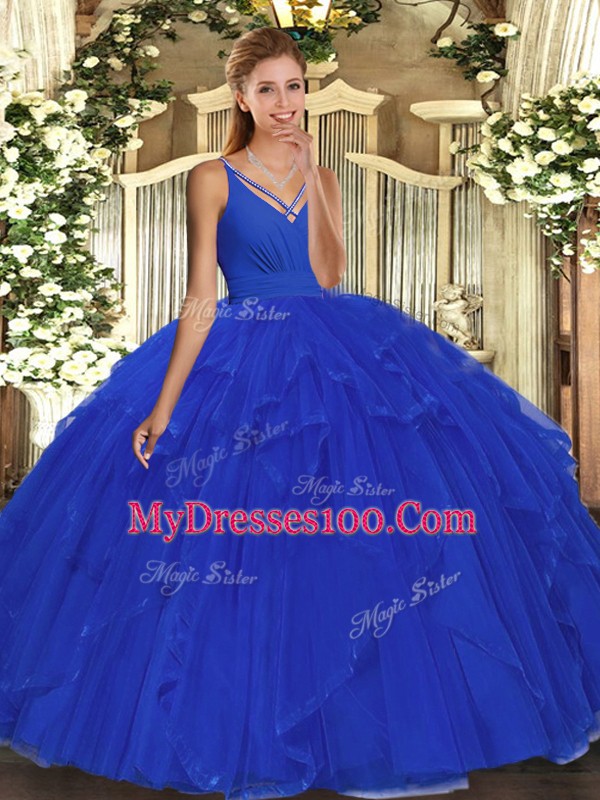 Fantastic V-neck Sleeveless Organza 15 Quinceanera Dress Ruffles Backless