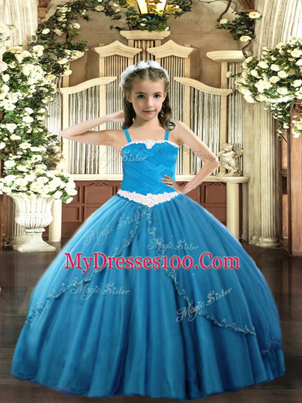 Sleeveless Sweep Train Lace Up Appliques Little Girls Pageant Dress