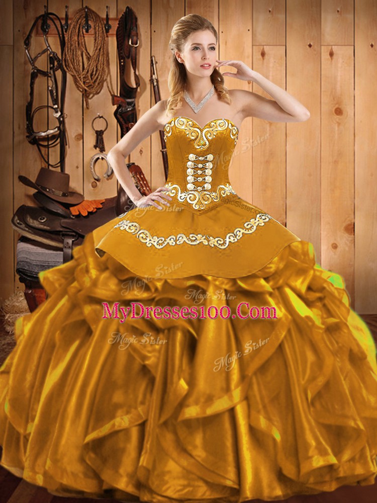 Best Sleeveless Lace Up Floor Length Embroidery and Ruffles Sweet 16 Dresses
