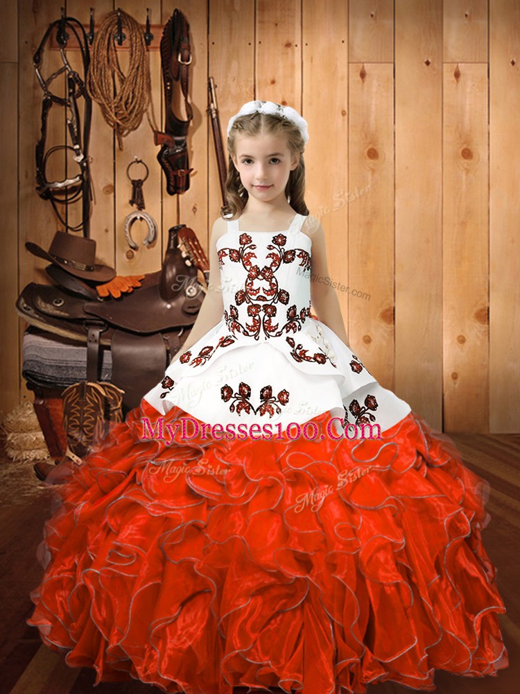 Affordable Orange Red Sleeveless Organza Lace Up Little Girl Pageant Dress for Sweet 16 and Quinceanera