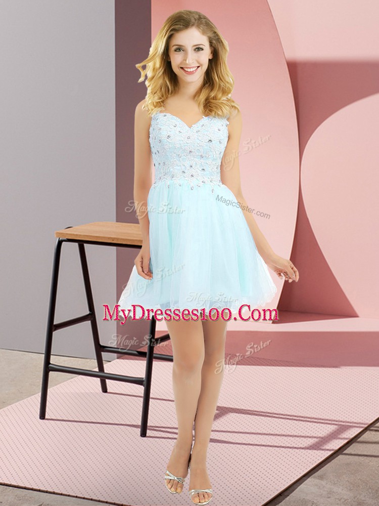 Smart Mini Length Empire Sleeveless Light Blue Vestidos de Damas Side Zipper