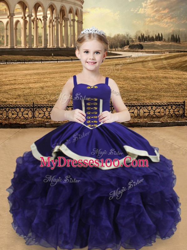 Perfect Straps Sleeveless Lace Up Evening Gowns Purple Organza