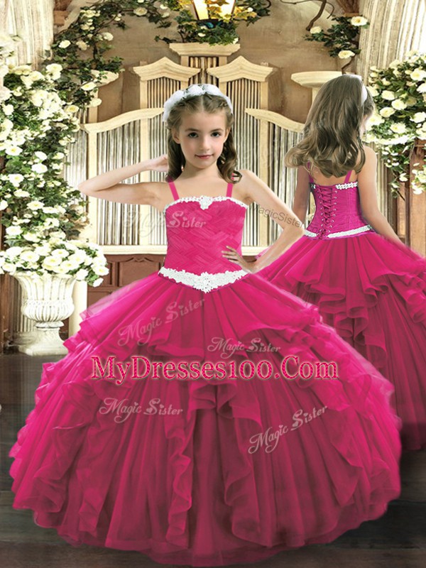 Inexpensive Sleeveless Floor Length Ruffles Lace Up 15 Quinceanera Dress with Red