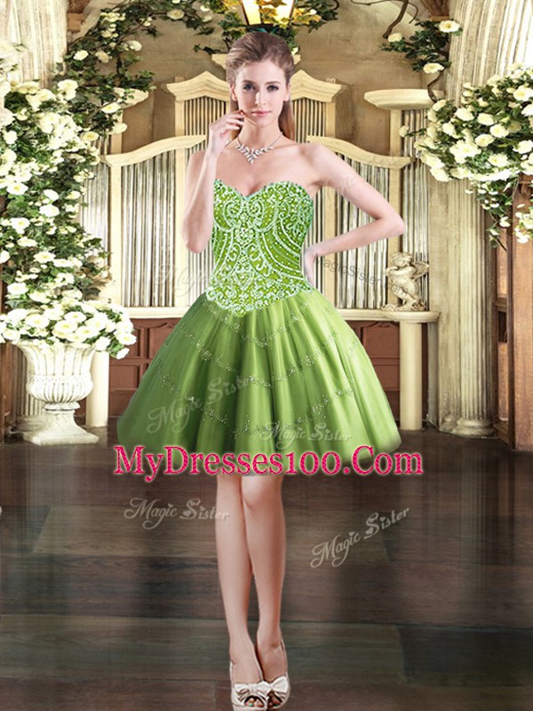 Ball Gowns Sweet 16 Dresses Olive Green Sweetheart Tulle Sleeveless Floor Length Lace Up