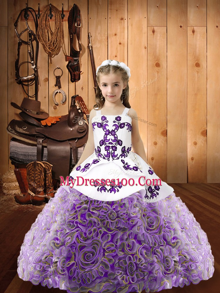 Straps Sleeveless Lace Up Little Girls Pageant Dress Wholesale Multi-color Fabric With Rolling Flowers