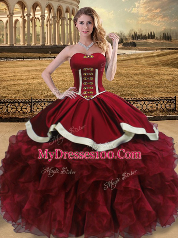 Floor Length Ball Gowns Sleeveless Wine Red Quinceanera Gowns Lace Up