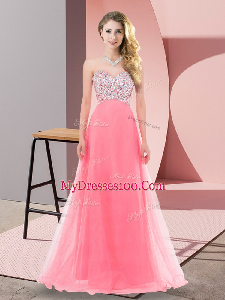 Best Empire Vestidos de Damas Watermelon Red Sweetheart Tulle Sleeveless Floor Length Lace Up