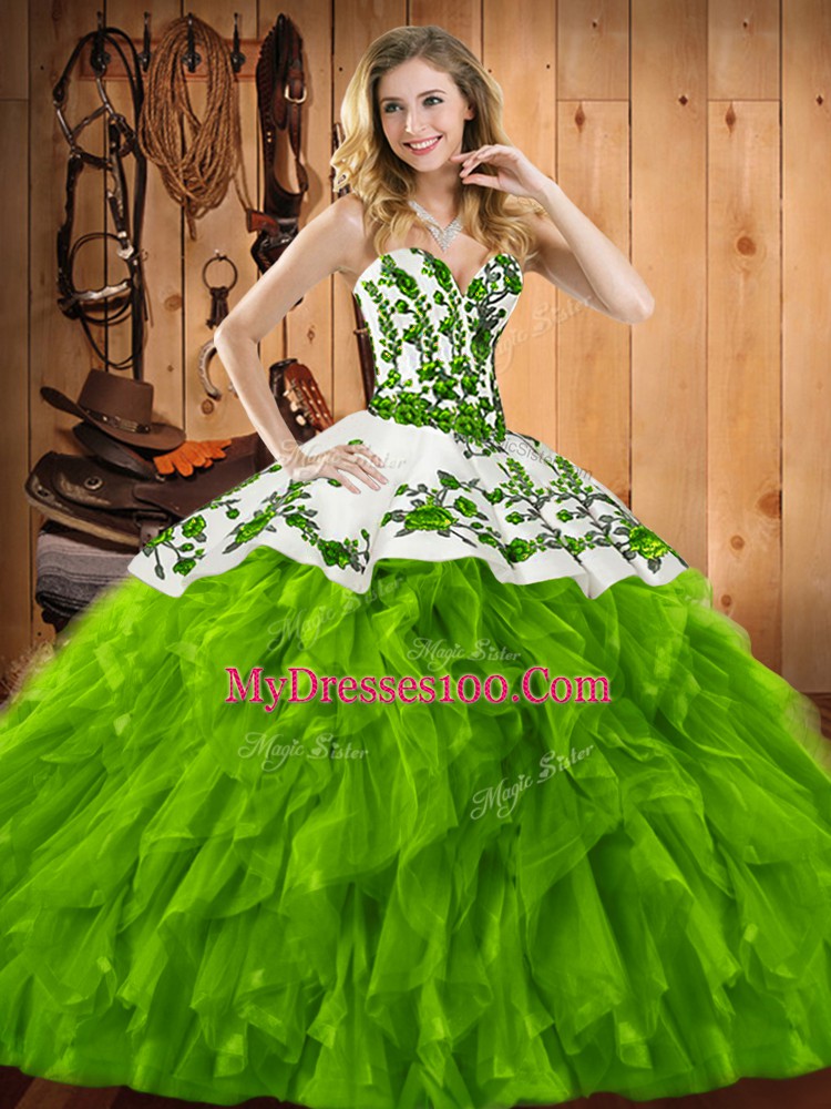 Sweetheart Sleeveless Lace Up Quinceanera Gown Satin and Organza