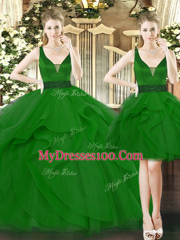 Edgy Straps Sleeveless Tulle Sweet 16 Dress Beading and Ruffles Lace Up