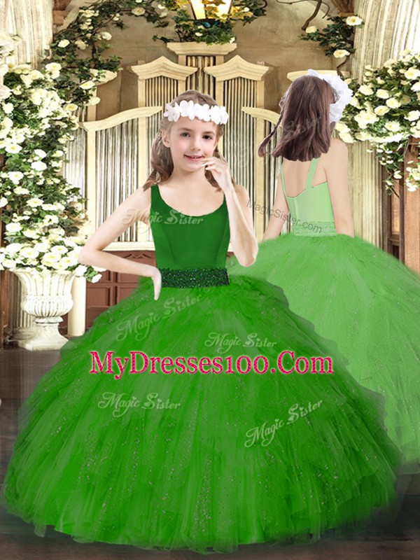 Floor Length Green Quince Ball Gowns Organza Sleeveless Beading and Ruffles