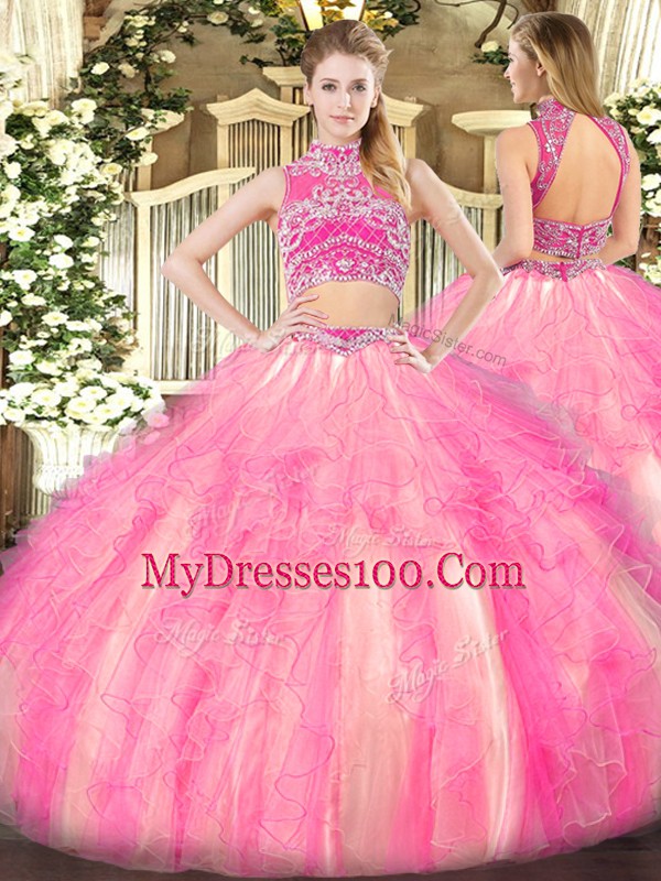 Excellent Sleeveless Backless Floor Length Beading and Ruffles Quinceanera Dress
