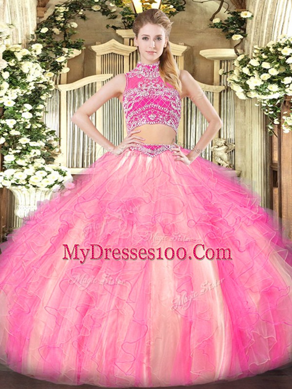 Excellent Sleeveless Backless Floor Length Beading and Ruffles Quinceanera Dress