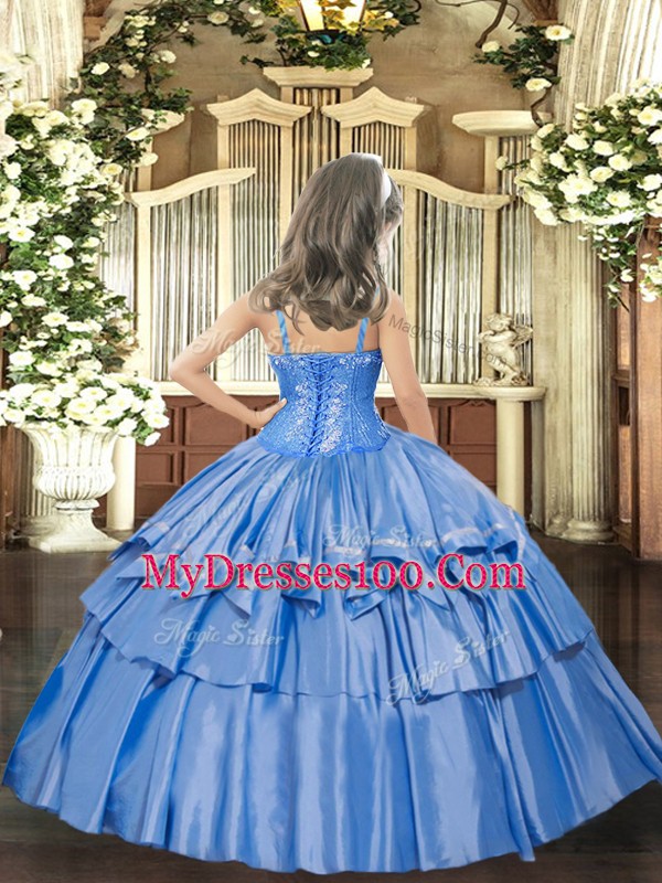 Floor Length Lace Up Evening Gowns Yellow Green for Party and Quinceanera with Beading and Ruffled Layers