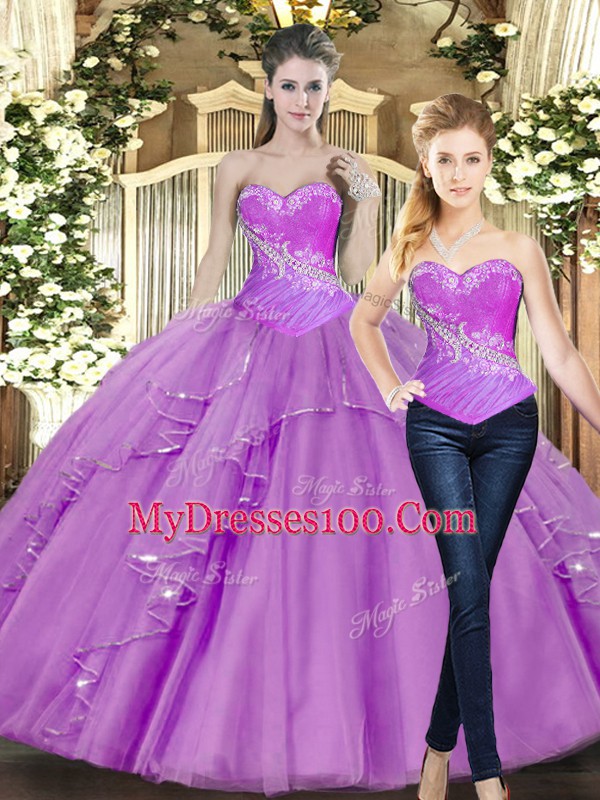Tulle Sleeveless Floor Length Sweet 16 Dress and Beading