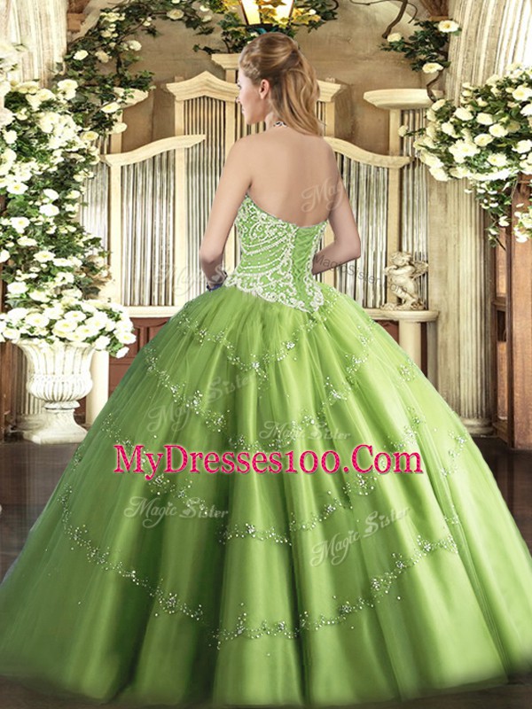 Trendy Floor Length Lace Up 15th Birthday Dress Brown for Military Ball and Sweet 16 and Quinceanera with Beading