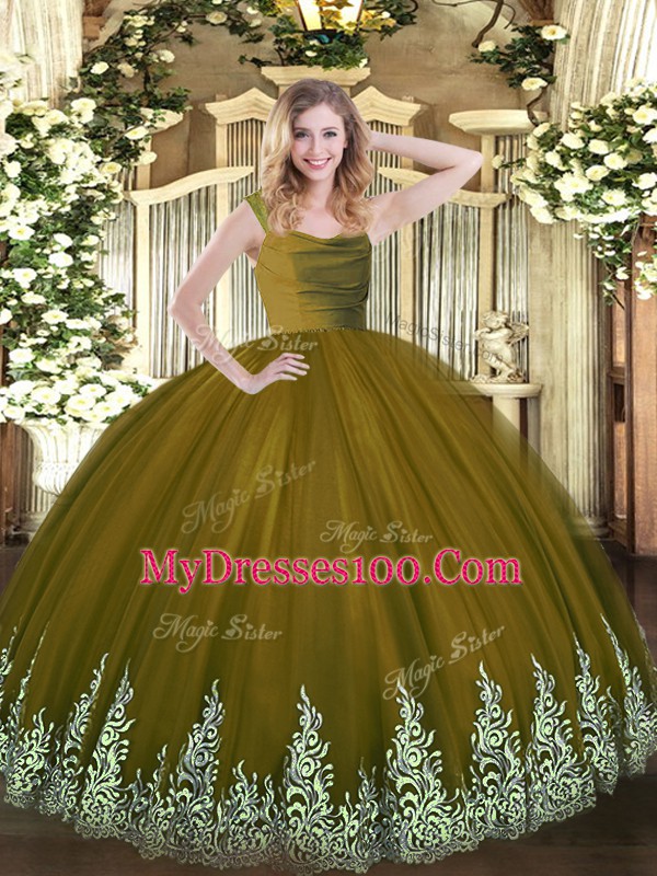 Unique Brown Straps Neckline Lace and Appliques Quinceanera Dress Sleeveless Zipper