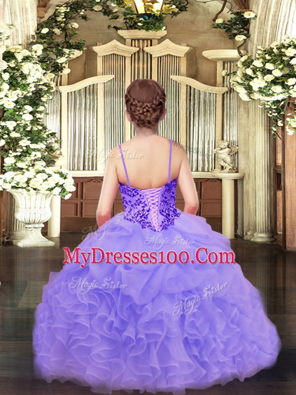 Floor Length Ball Gowns Sleeveless Lavender Pageant Gowns For Girls Lace Up