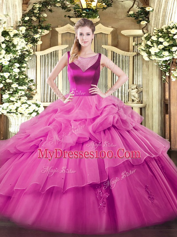 Dazzling Lilac Side Zipper Quinceanera Gowns Beading and Appliques Sleeveless Floor Length