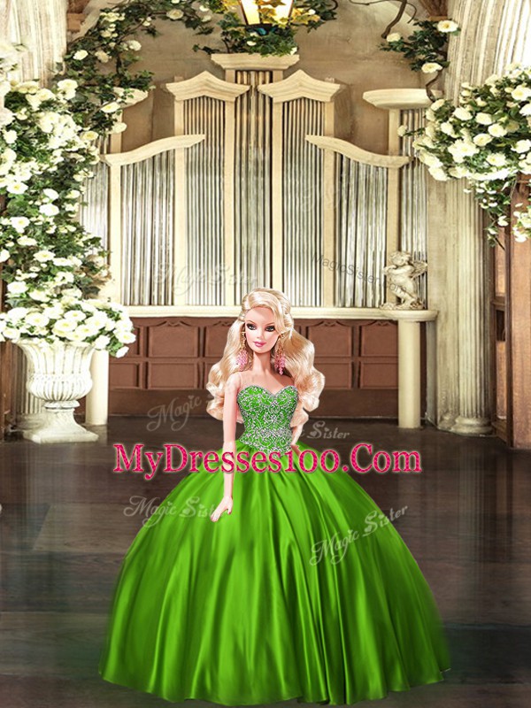 Hot Selling Tulle Sweetheart Sleeveless Lace Up Beading Quinceanera Gown in Green
