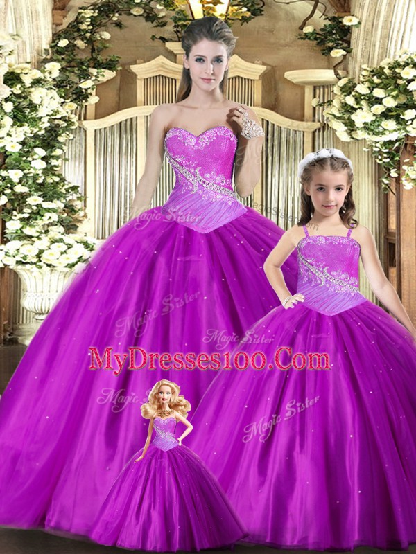 Most Popular Purple Ball Gowns Tulle Sweetheart Sleeveless Beading and Ruching Floor Length Lace Up 15 Quinceanera Dress