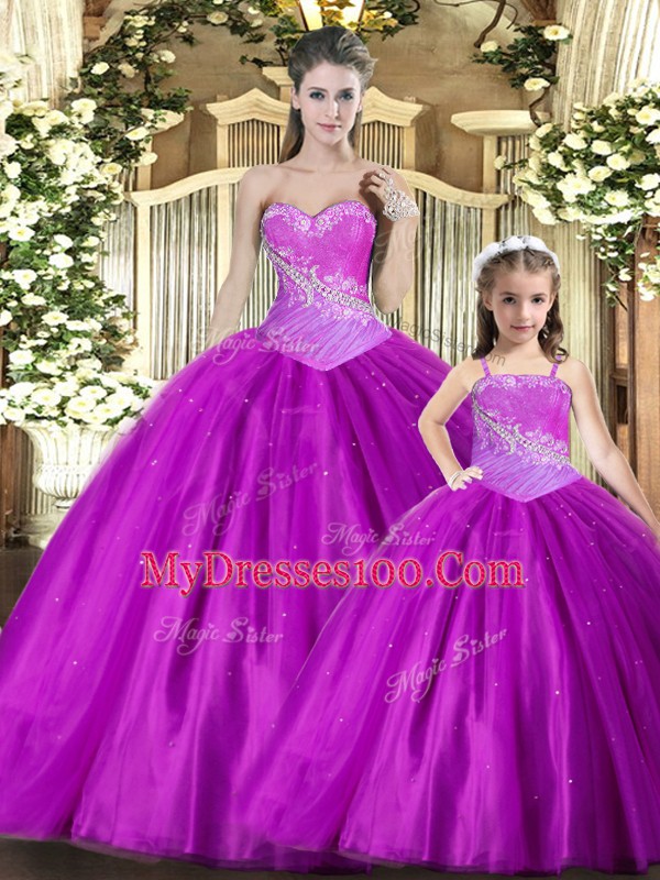 Most Popular Purple Ball Gowns Tulle Sweetheart Sleeveless Beading and Ruching Floor Length Lace Up 15 Quinceanera Dress