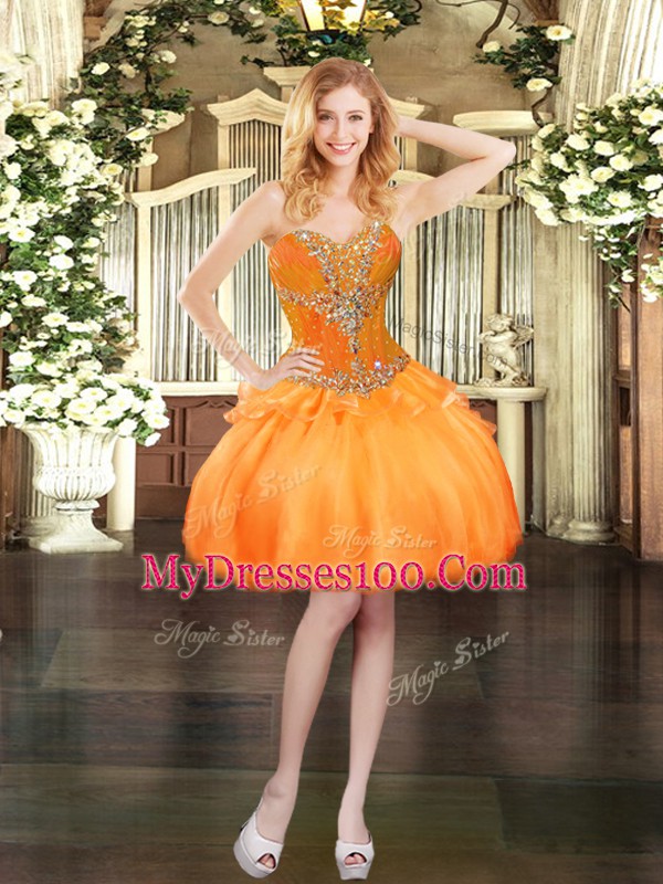 Discount Floor Length Lace Up Ball Gown Prom Dress Orange Red for Military Ball and Sweet 16 and Quinceanera with Beading and Ruffles