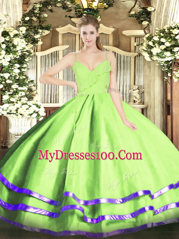 Yellow Green Zipper 15 Quinceanera Dress Ruffled Layers Sleeveless Floor Length