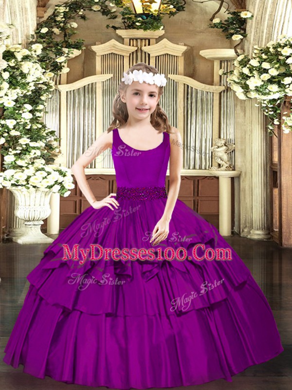 Sleeveless Beading Zipper Girls Pageant Dresses