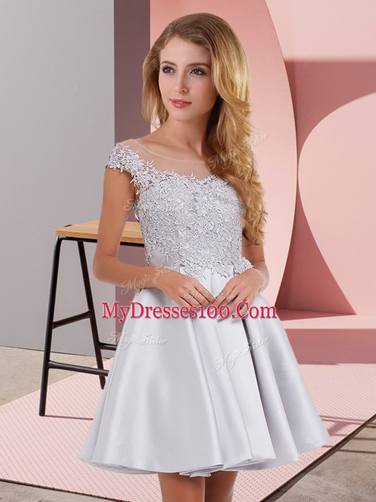 Discount Silver Sleeveless Mini Length Lace Zipper Bridesmaid Dress