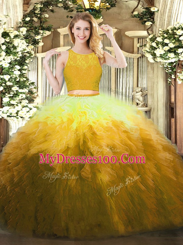 Modest Floor Length Zipper Ball Gown Prom Dress Multi-color for Military Ball and Sweet 16 and Quinceanera with Lace and Ruffles