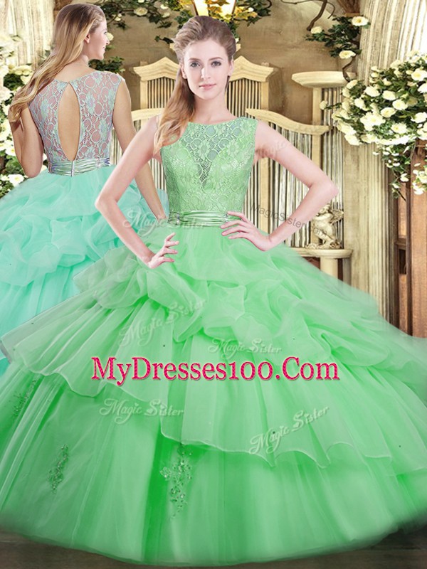 Ideal Apple Green Scoop Neckline Beading and Ruffled Layers 15th Birthday Dress Sleeveless Backless