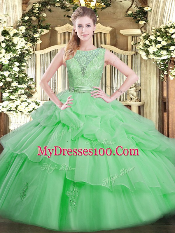 Ideal Apple Green Scoop Neckline Beading and Ruffled Layers 15th Birthday Dress Sleeveless Backless